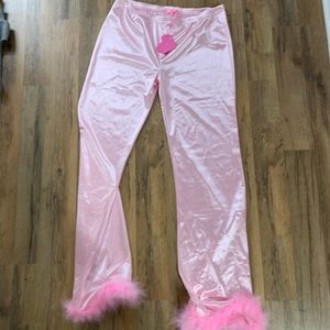 PINK FLARE FIR TRIM PANTS